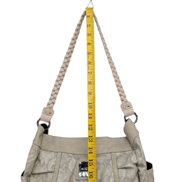 Miche Beverly Demi Snake Shoulder Bag Cream Grey Tote 2 Braided Straps Ruched - Picture 10 of 15